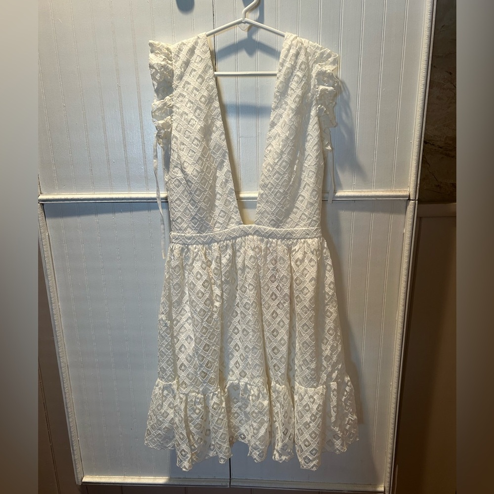 White deep V dress